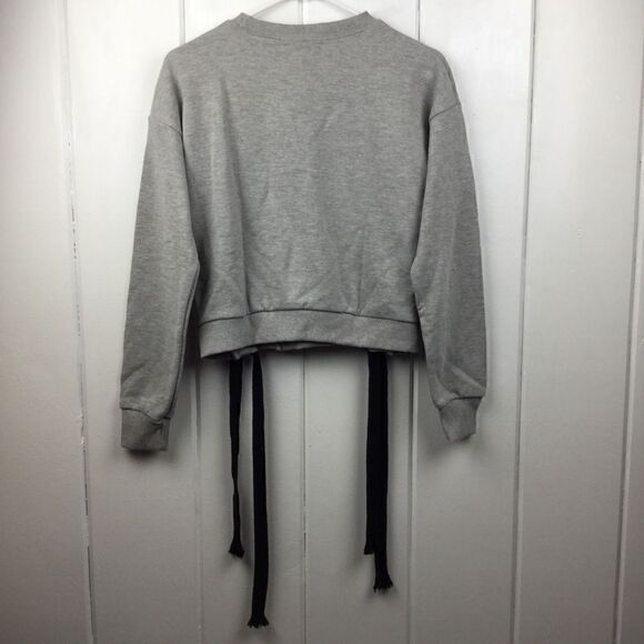 Storets Gray Sweatshirt Cropped Top Black Lace-Up Side, Size - Small - Picture 5 of 9